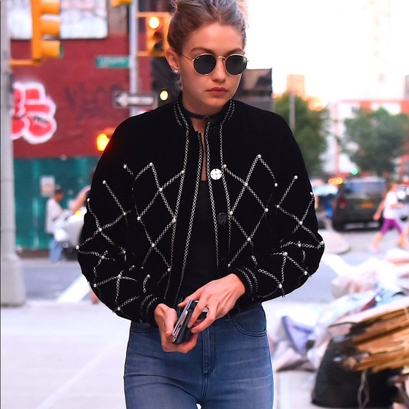 Marc Jacobs Striped Velvet Bomber Jacket - Picture 7 of 8